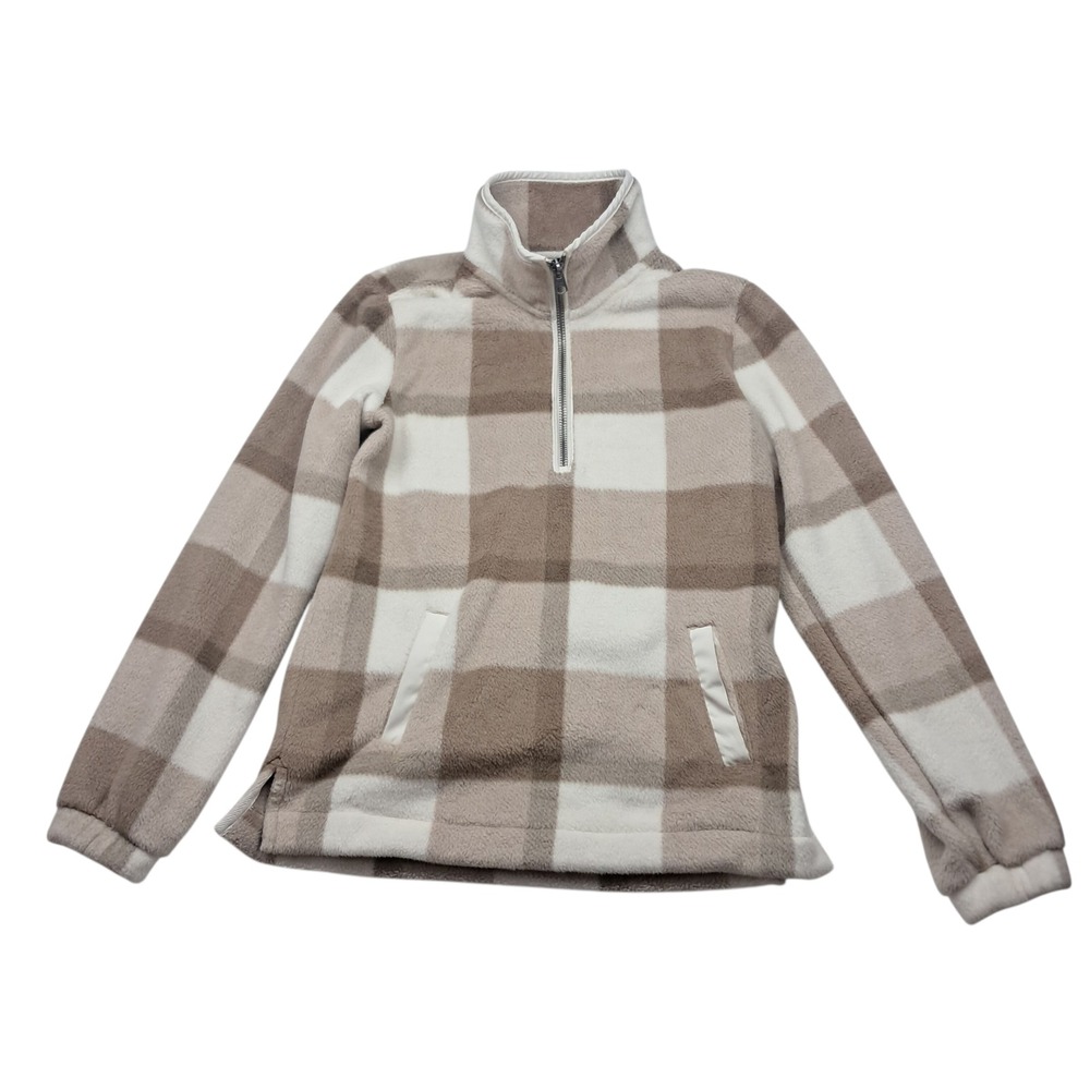 Abercrombie & Fitch Fleece Pullover Womens Small Beige Buffalo Plaid Sherpa Soft
